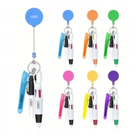 Logo Branded Mini Plastic Retractable Badge Clip Reel Highlighter Nursing Ballpoint Pen Set