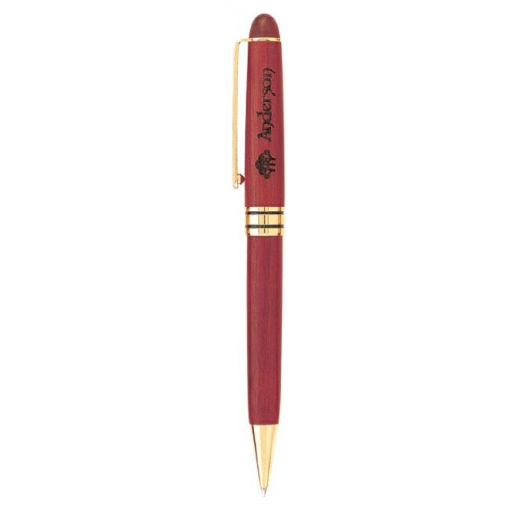 Logo Branded Rosewood Barrel Ballpoint Pen w/ Satin Gold Accent Logo Branded Rosewood Barrel Ballpoint Pen w/ Satin Gold Accent