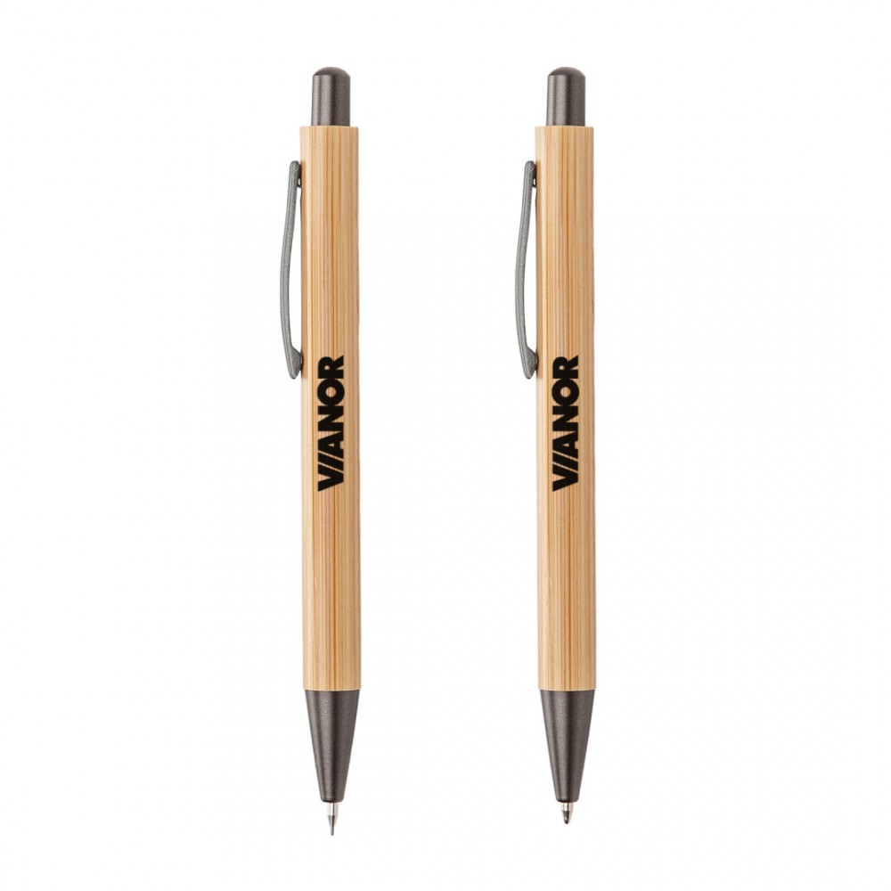 Lucky Clicker Bamboo Pen & Pencil Set - Gunmetal Custom Engraved