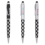 Heavyweight Twist Action Stylus Ballpoint Pen w/ Checkered Design Custom Engraved