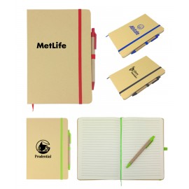 Union Printed - classic style notebook with kraft paper cover and kraft paper ball pen. Custom Imprinted