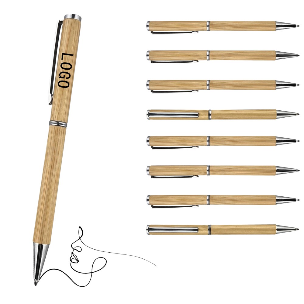 Custom Imprinted Metal Signature Pen with Bamboo Exterior