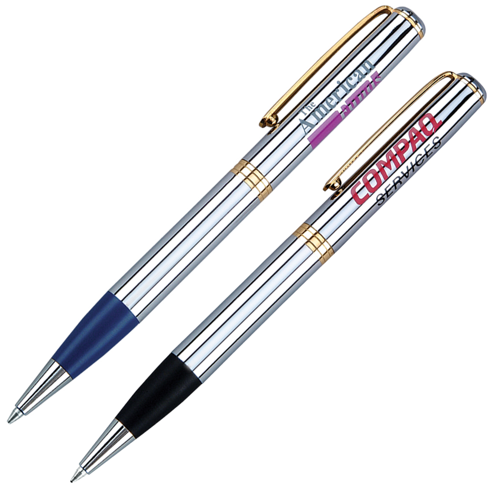 Custom Engraved Twist Action Brass Ballpoint Pen w/ Shiny Chrome Finish Custom Engraved Twist Action Brass Ballpoint Pen w/ Shiny Chrome Finish