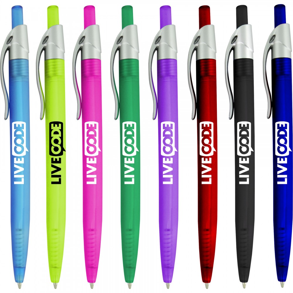 Logo Branded Preston Ballpoint Pen W/ Translucent Barrel & Silver Clip click pen Logo Branded Preston Ballpoint Pen W/ Translucent Barrel & Silver Clip click pen
