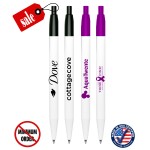 Closeout Certified USA Made - Clipless Bank - Ballpoint Click Pen - Colored Trim - 161A Logo Branded