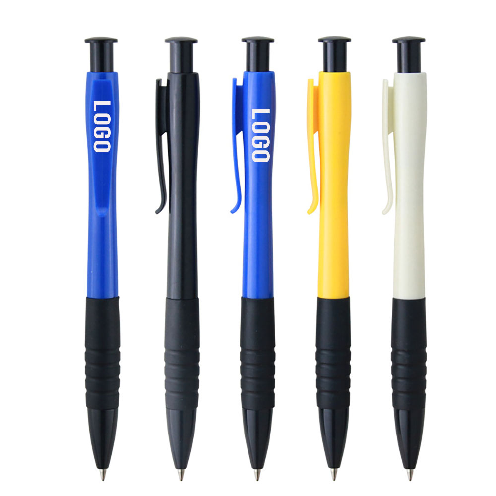 Classic ABS Click Action Pocket Clip Ballpoint Pen With Rubber Grip Section Custom Imprinted