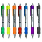 Custom Imprinted Silver Retractable Pen w/ Color Grip
