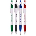 "Elegant" White Click Pens w/Colored Grip Logo Branded