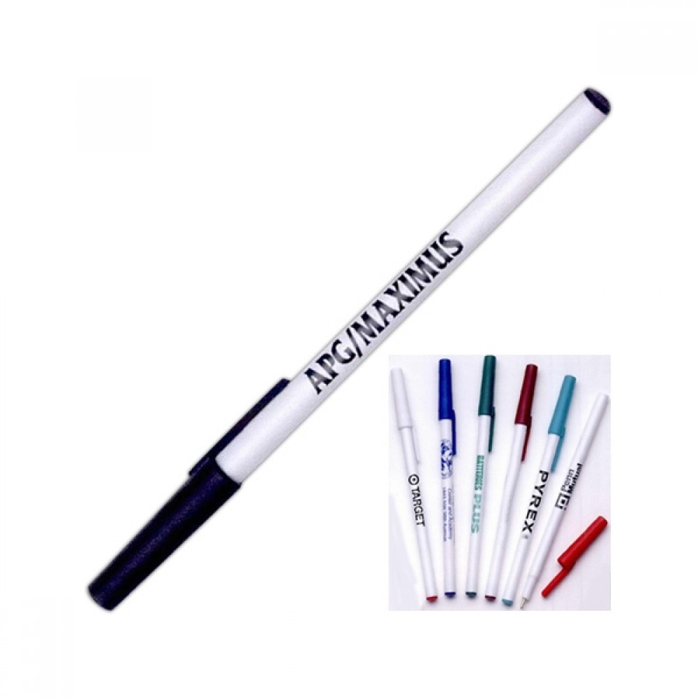 Logo Branded Standard Ballpoint Stick Pen w/ White Colored Barrel Logo Branded Standard Ballpoint Stick Pen w/ White Colored Barrel