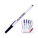Logo Branded Standard Ballpoint Stick Pen w/ White Colored Barrel