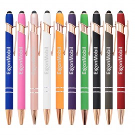 Logo Branded Rose Gold Soft-Touch Aluminum Pen w/ Stylus  Logo Branded Rose Gold Soft-Touch Aluminum Pen w/ Stylus