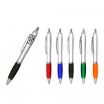 Custom Engraved Silver Pens W/ Colored Rubber Grip