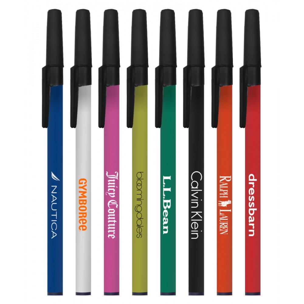 Closeout Promotional Colored Stick Pens w/ Black Covers -- No Minumum Custom Engraved Closeout Promotional Colored Stick Pens w/ Black Covers -- No Minumum Custom Engraved