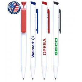 Logo Branded Closeout USA Made "Monticello" White Click Pen - No Minimum