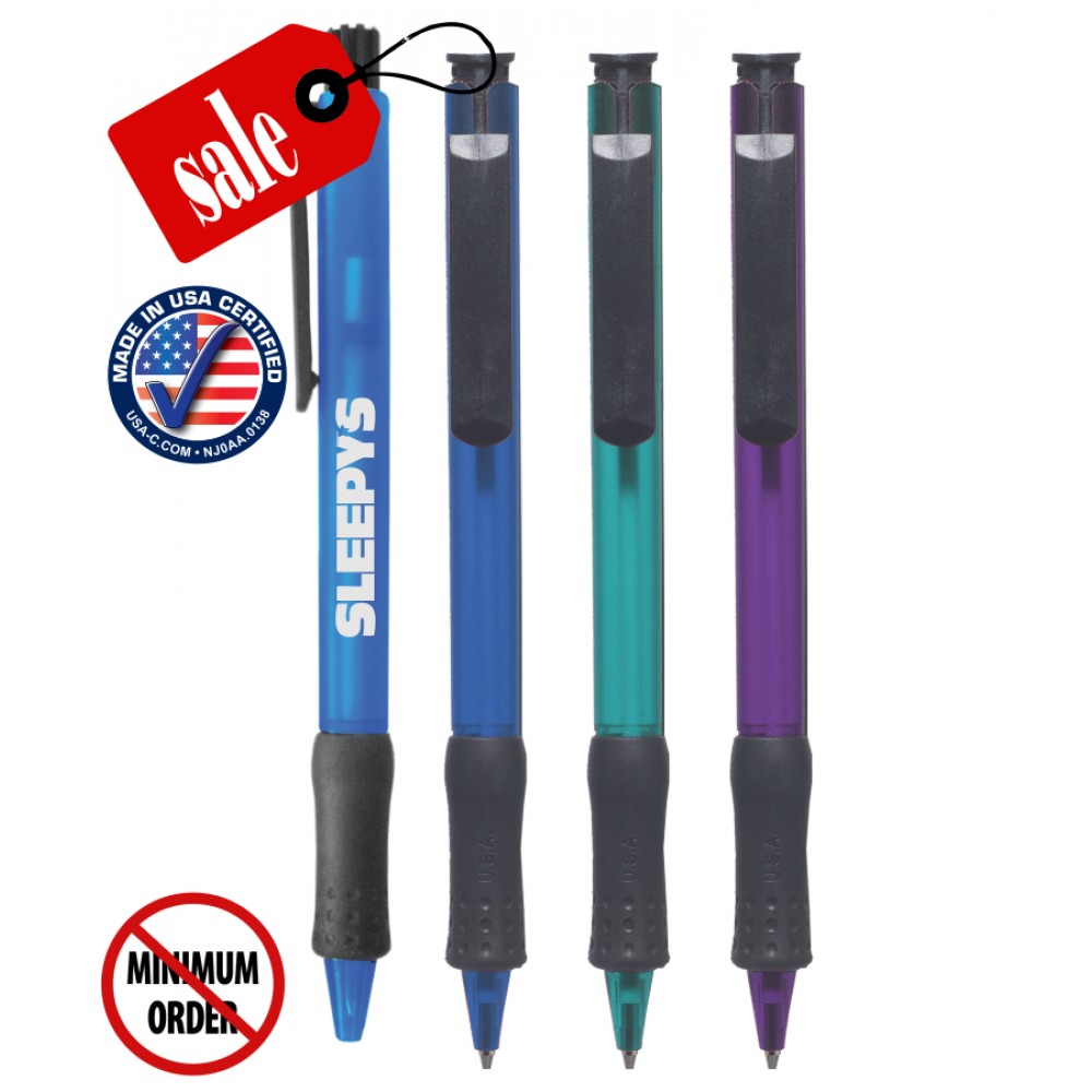 Custom Imprinted Closeout USA Made Frosted Colored Click Pen - No Minimum Custom Imprinted Closeout USA Made Frosted Colored Click Pen - No Minimum