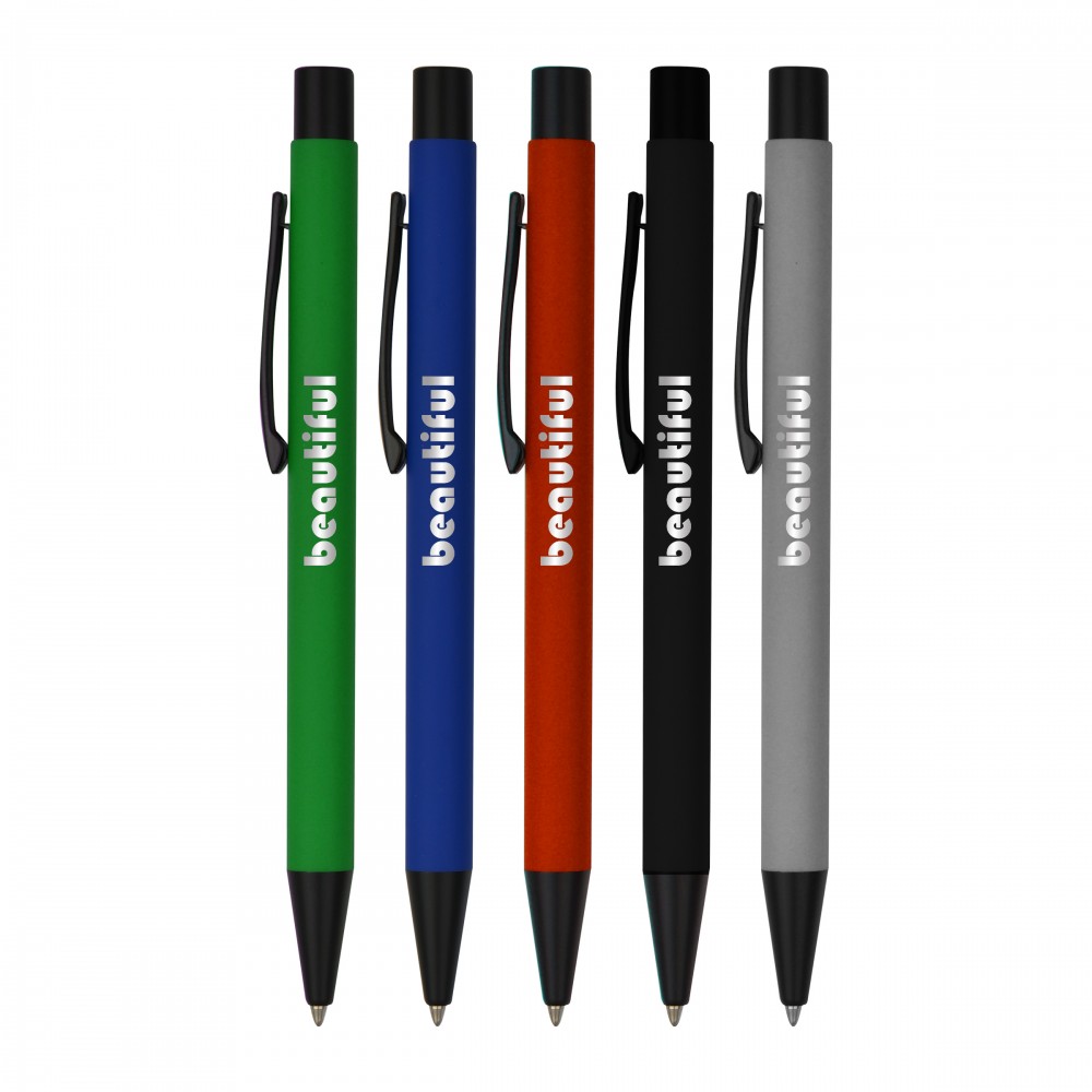 Soft Rubber Click Metal Ballpoint Pen with Chrome Engraving Logo Branded Soft Rubber Click Metal Ballpoint Pen with Chrome Engraving Logo Branded