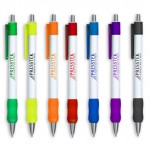 Logo Branded White Barrel Pen w/ Matching Grip and Clip