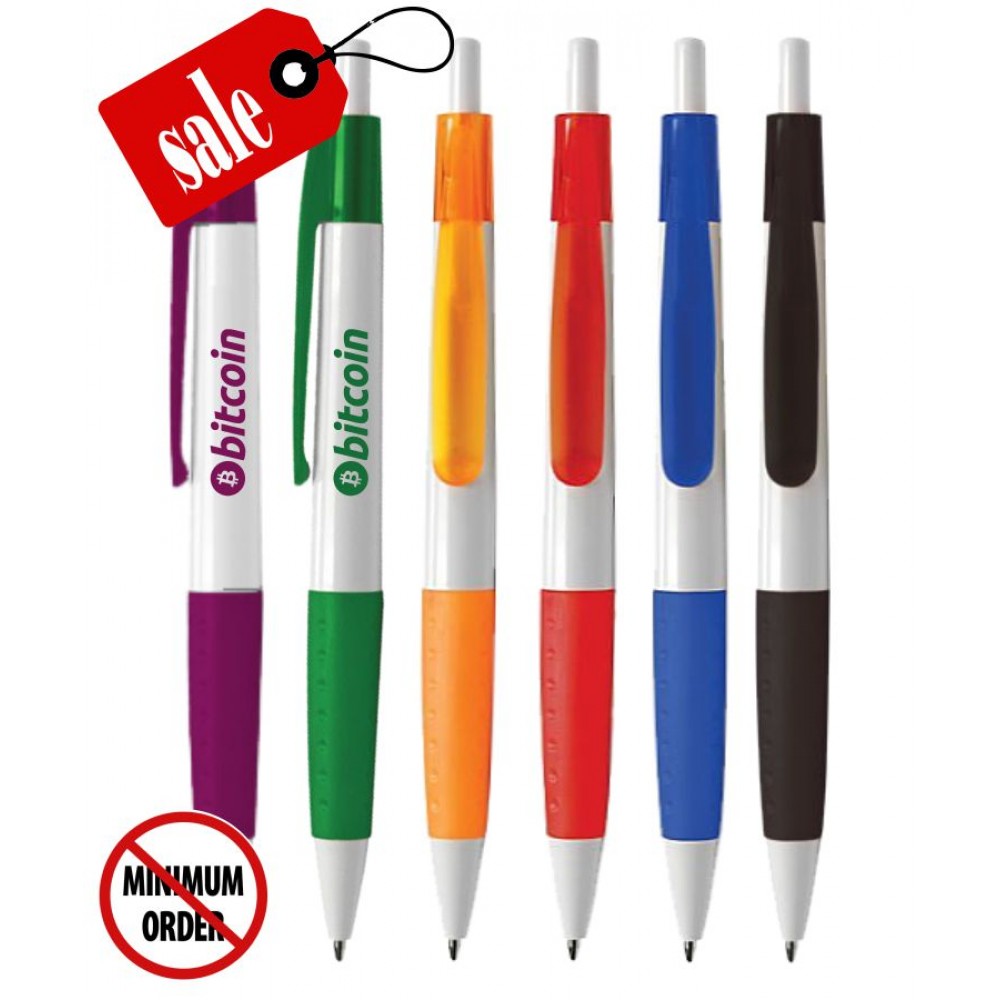 Bargain "Smooth-Shape" Clicker Pen with Rubber Grip -- No Minimum Custom Imprinted Bargain "Smooth-Shape" Clicker Pen with Rubber Grip -- No Minimum Custom Imprinted