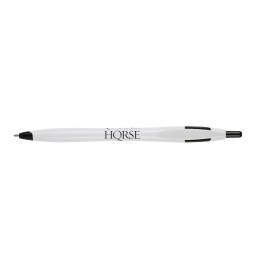 Logo Branded Quarter Ballpoint Pen w/ White Barrel/ Black Trim