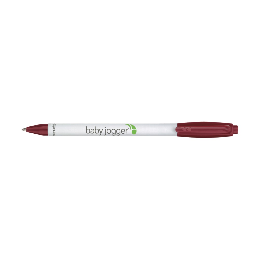 Paper Mate Sport RT White Barrel - Black Ink - Burgundy Logo Branded