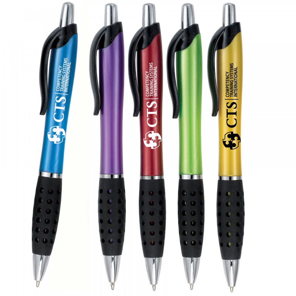 Logo Branded Ace Pen with Black Rubber Grip