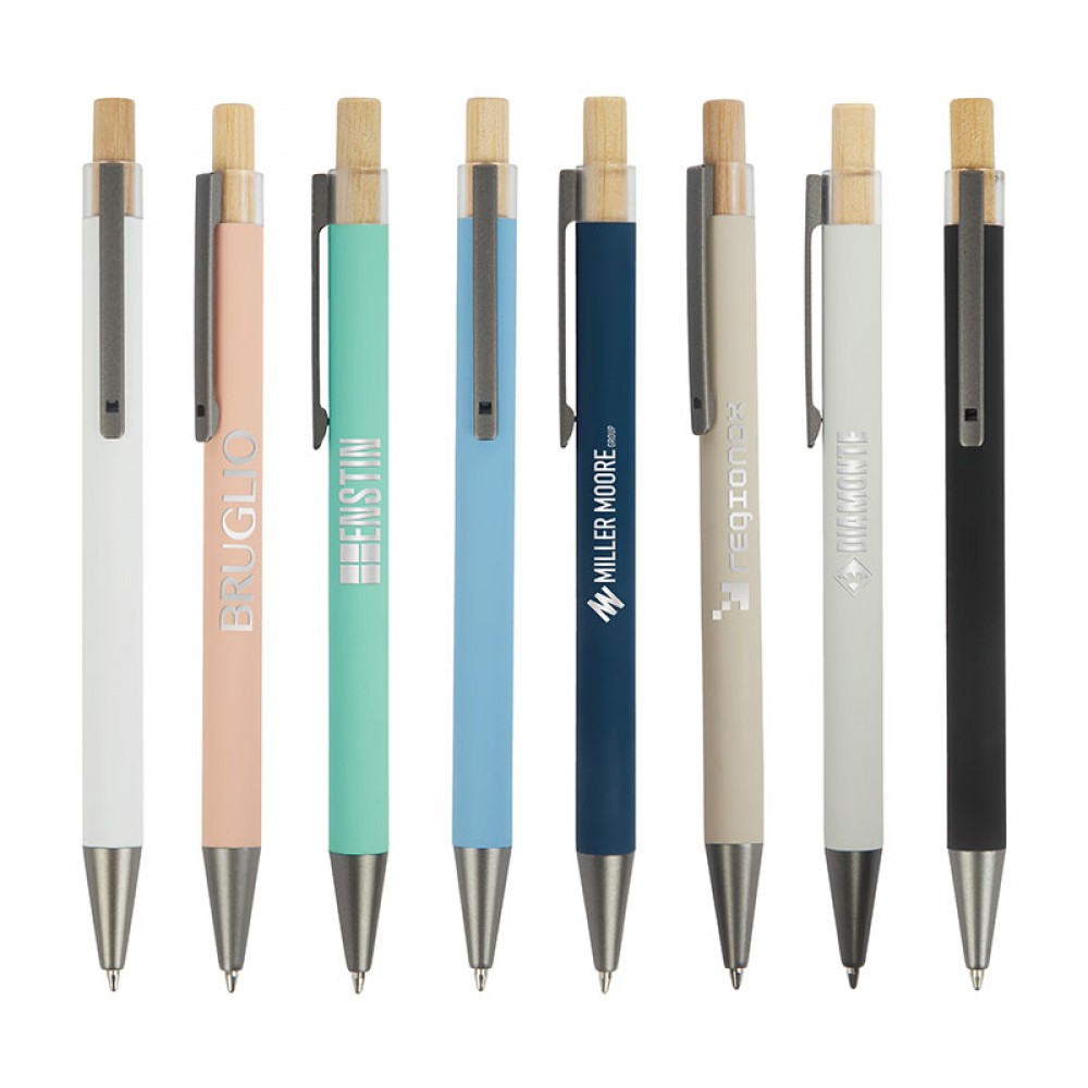 Custom Imprinted Arundi Recycled Aluminum Pen With Bamboo Plunger Custom Imprinted Arundi Recycled Aluminum Pen With Bamboo Plunger