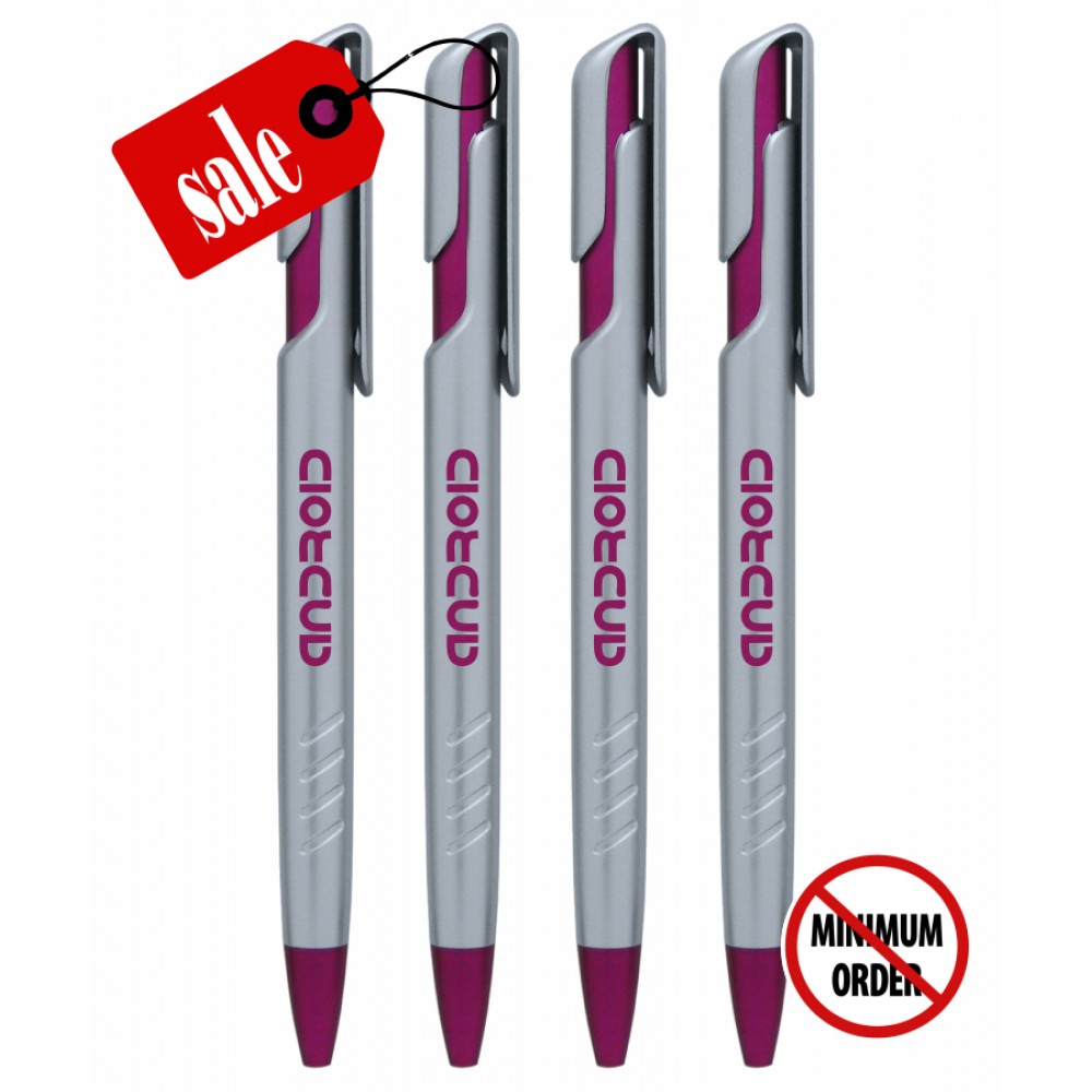 Closeout Silver - Successive - Click Grip Promo Pen Logo Branded