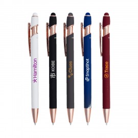 Logo Branded Lexi Stylus Satin Soft Touch Gel Click Pen - Rose Gold (Recycled Aluminum)