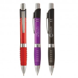 Custom Imprinted Tenso Ballpoint w/ Slit Grip & Wide Silver Band Pen. (Temporarily Out of Stock)