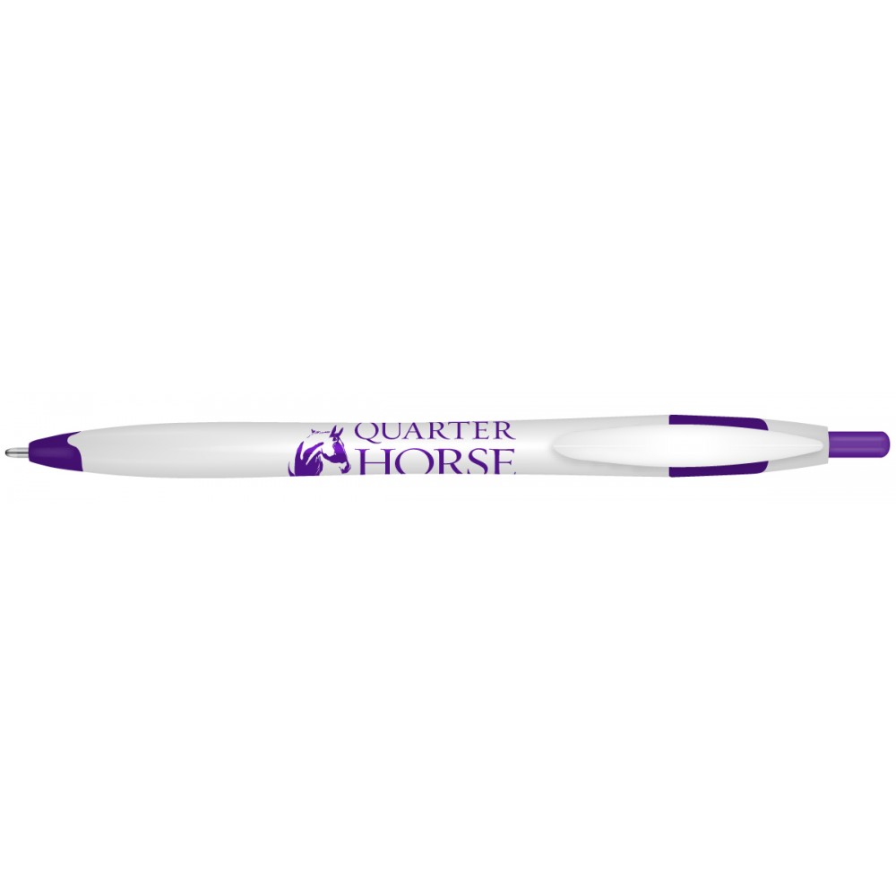 Quarter Ballpoint Pen w/ White Barrel and Purple Trim Custom Engraved