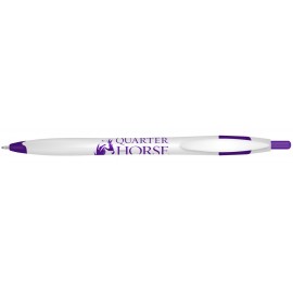 Quarter Ballpoint Pen w/ White Barrel and Purple Trim Custom Engraved