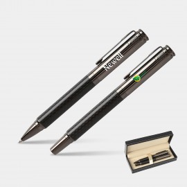 Custom Imprinted TiTUS Metal Carbon Fiber Pen Set  Ballpoint & Rollerball Duo with Gift Box
