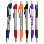 Preston Ballpoint Pen W/ Silver Barrel & Colored Grip & Clip click pen Logo Branded