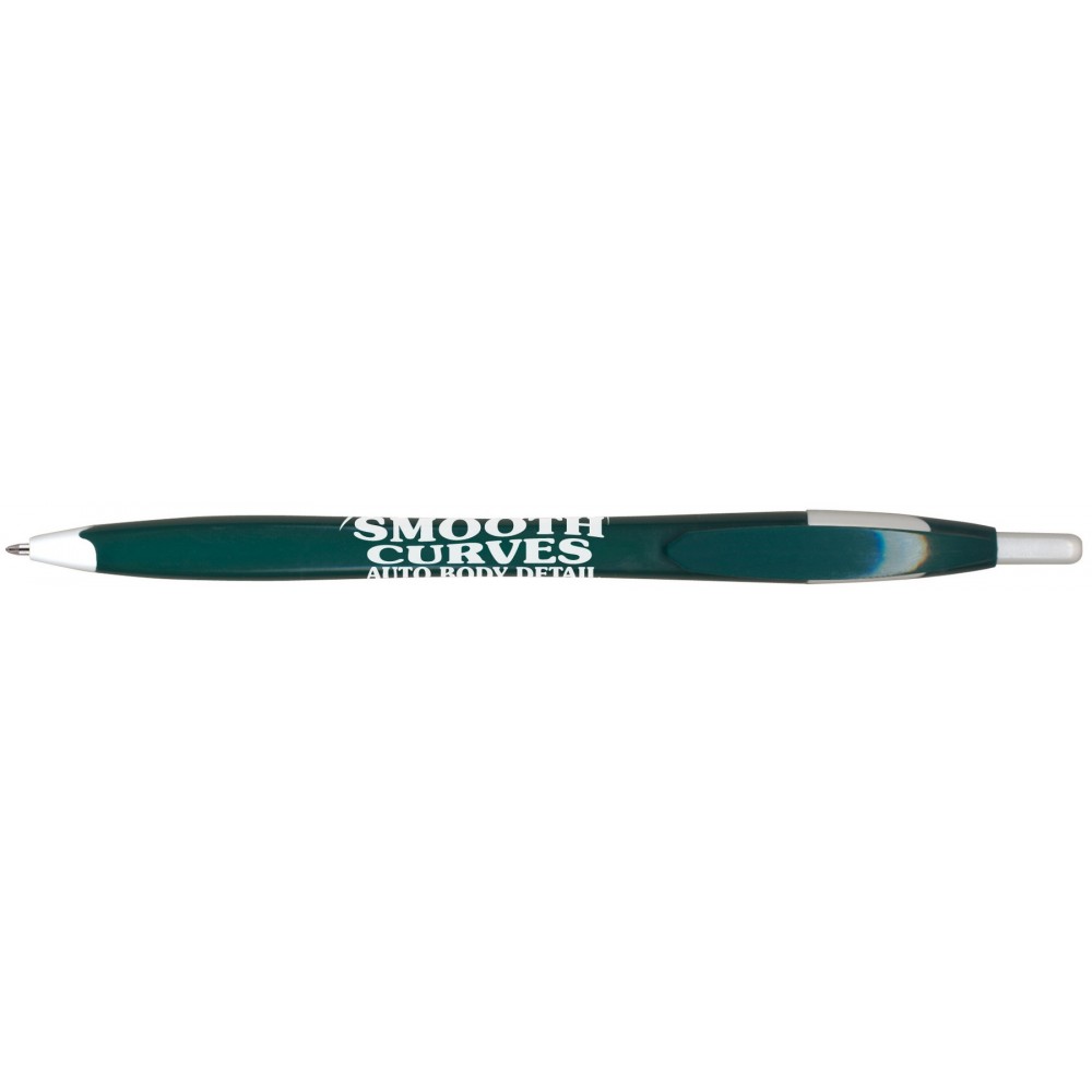 Kontour Retractable Ballpoint Pen (Dark Green/White) Logo Branded