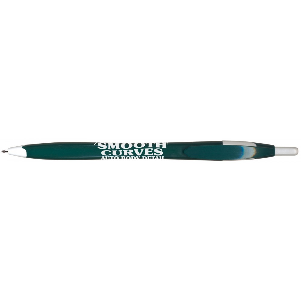 Kontour Retractable Ballpoint Pen (Dark Green/White) Logo Branded