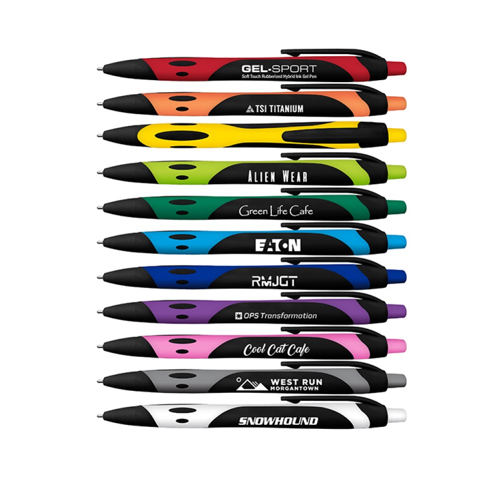 Custom Imprinted Gel Sport Soft Touch Rubberized Hybrid Ink Gel Pen - Black Writing Ink