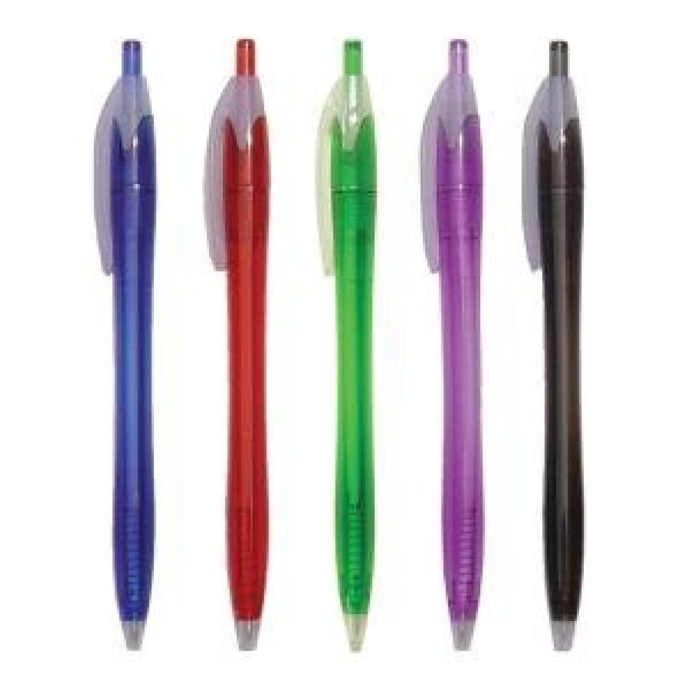 Custom Imprinted Translucent Plastic Contoured Click Pen Custom Imprinted Translucent Plastic Contoured Click Pen