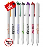 Custom Imprinted High Quality White Barrel Promotional Balpoint Pen with colored Clicker and Pocket Clip