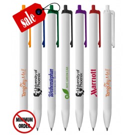 Custom Imprinted High Quality White Barrel Promotional Balpoint Pen with colored Clicker and Pocket Clip
