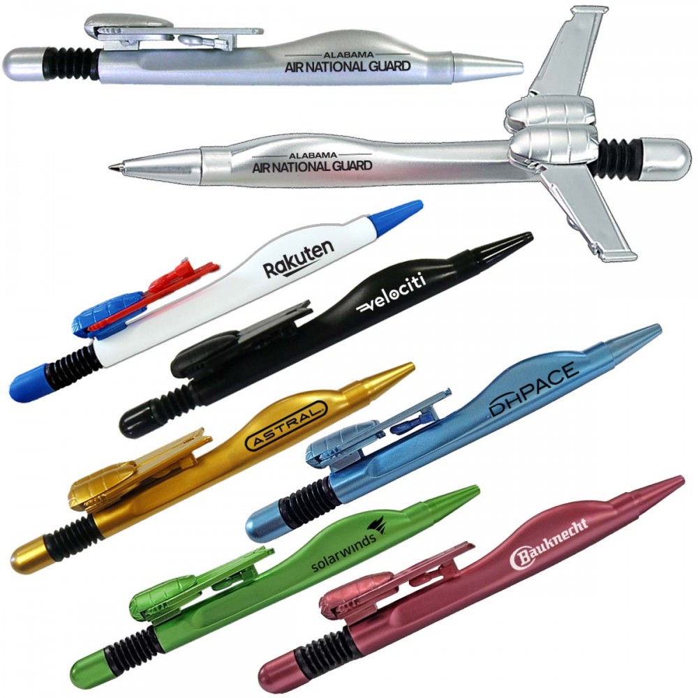 Custom Imprinted Delightful Airplane Ballpoint Custom Pens With Folding Wings - Air Force, Navy, Aerospace