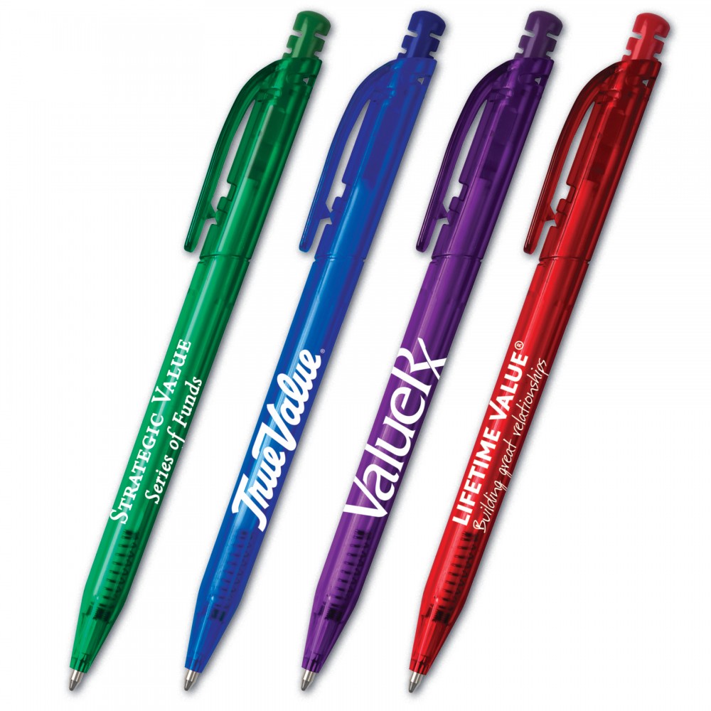 iValue Translucent Plastic Pen w/ Dual Retraction Logo Branded