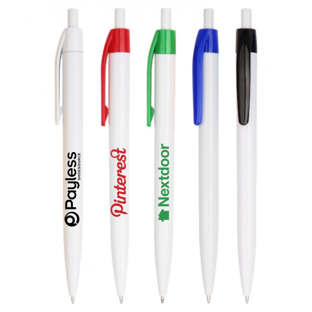 Lincoln White Barrels with Colored Trim Click Pen Logo Branded