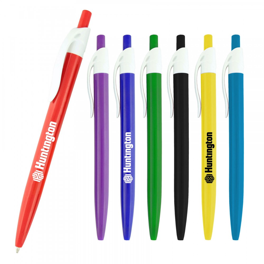 Preston B Ballpoint click Pen W/ Colored Barrel & White Clip Custom Imprinted Preston B Ballpoint click Pen W/ Colored Barrel & White Clip Custom Imprinted
