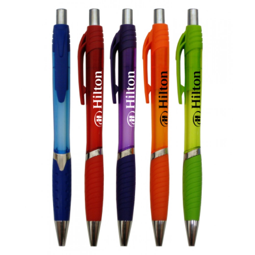 "Lucky" Translucent Click Pens w/ Colored Trim Custom Engraved