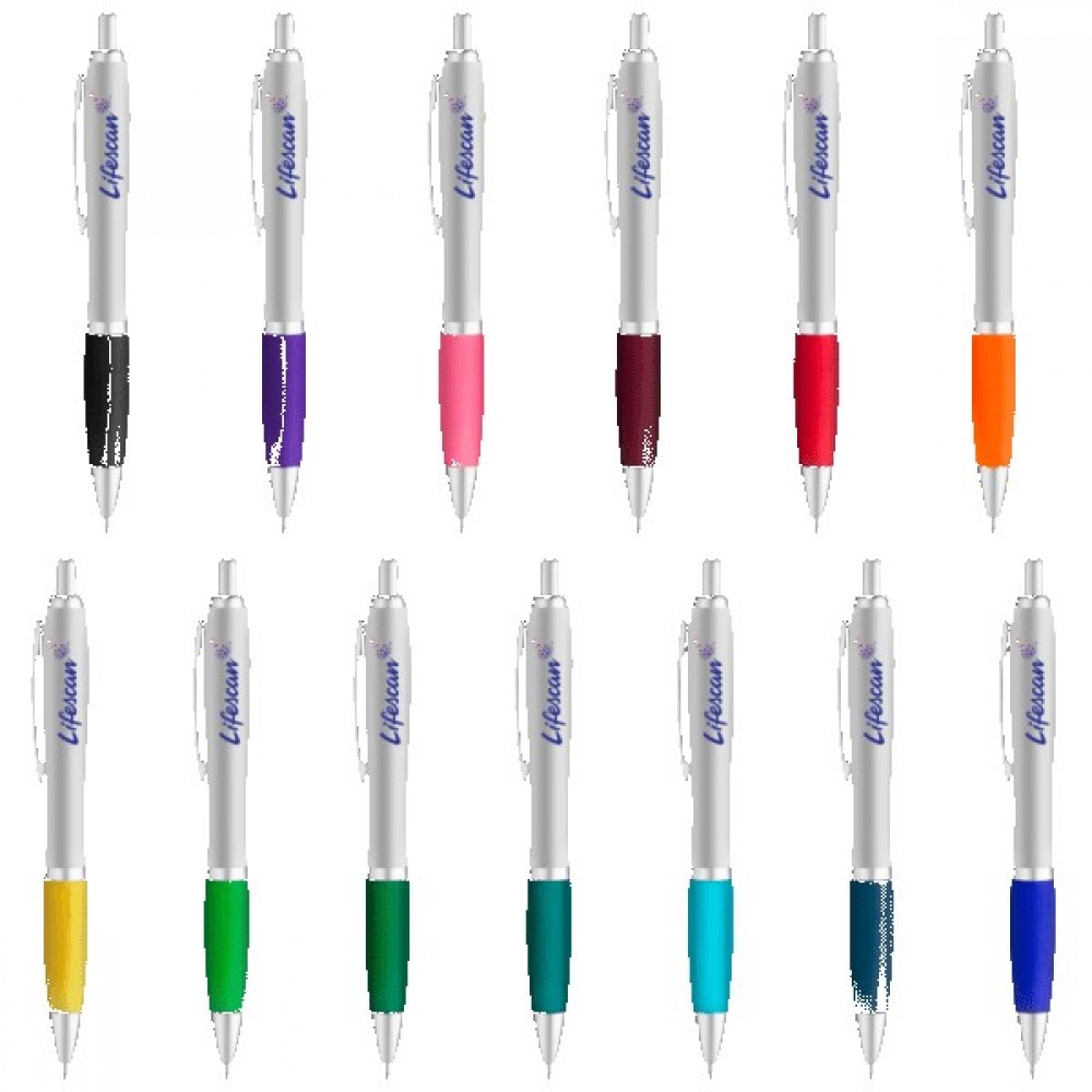 Curvaceous Silver Matte Gel Pen Logo Branded