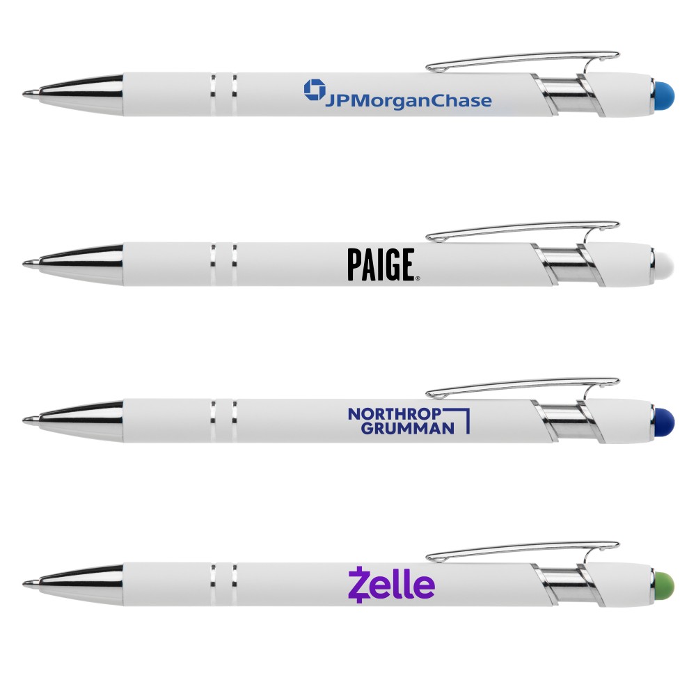 Stylus-3062 White Ballpoint Soft Touch Pens Custom Engraved
