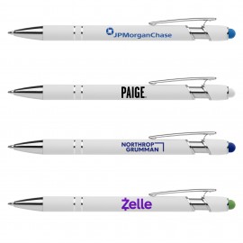 Stylus-3062 White Ballpoint Soft Touch Pens Custom Engraved