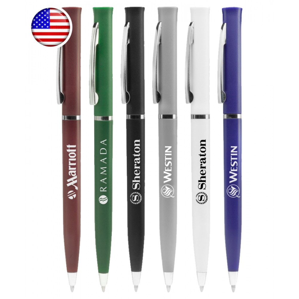 USA Made - Deluxe - Twister Ballpoint Pen - Nickel Ring Custom Imprinted