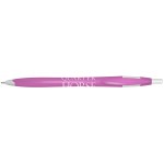 Logo Branded Quarter Ballpoint Pen w/Pink Barrel/White Trim