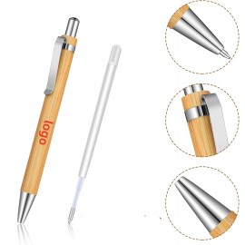 Bamboo Wooden Retractable Ballpoint Pen Logo Branded